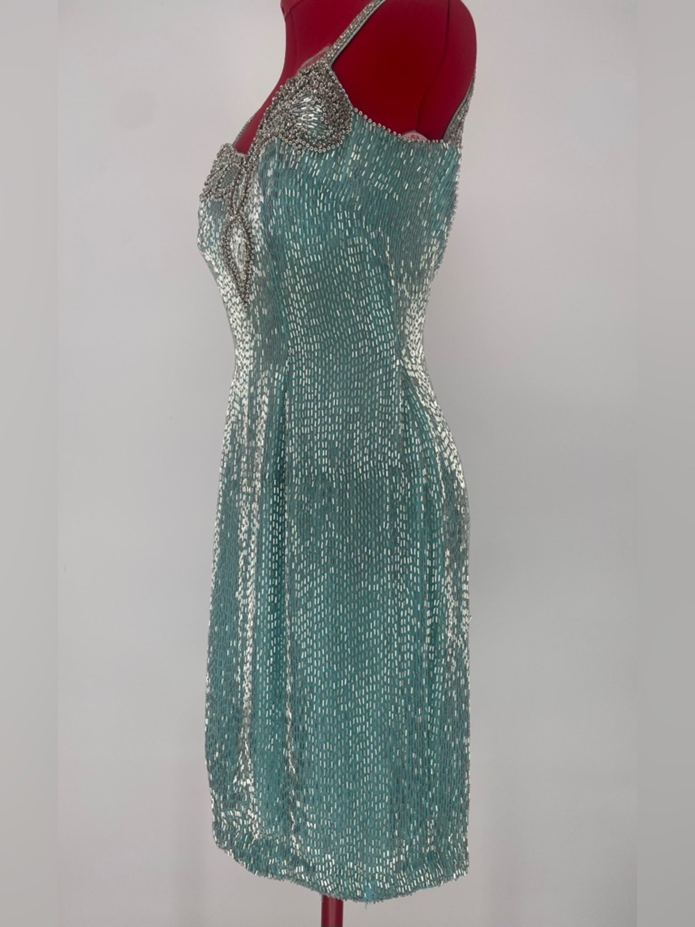 Temptations Sherri Hill Aqua Blue Heavily Beaded Mini Cocktail / Pageant Dress - Picture 8 of 17